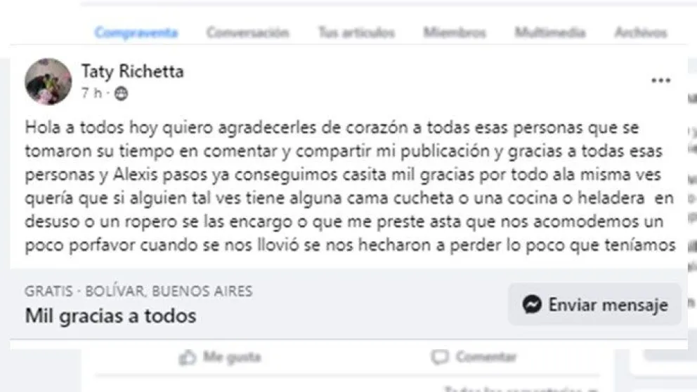 Una familia que sufrió las últimas lluvias pudo conseguir un lugar para vivir