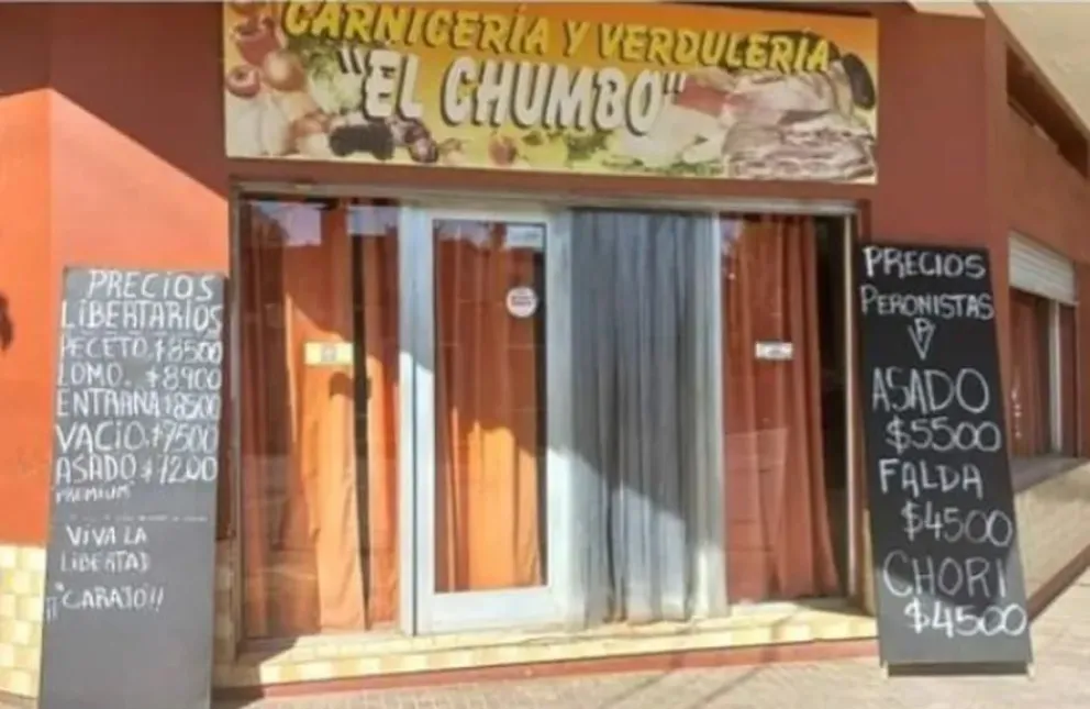 La insólita pizarra de una carnicería que ofrece precios distintos a peronistas y libertarios