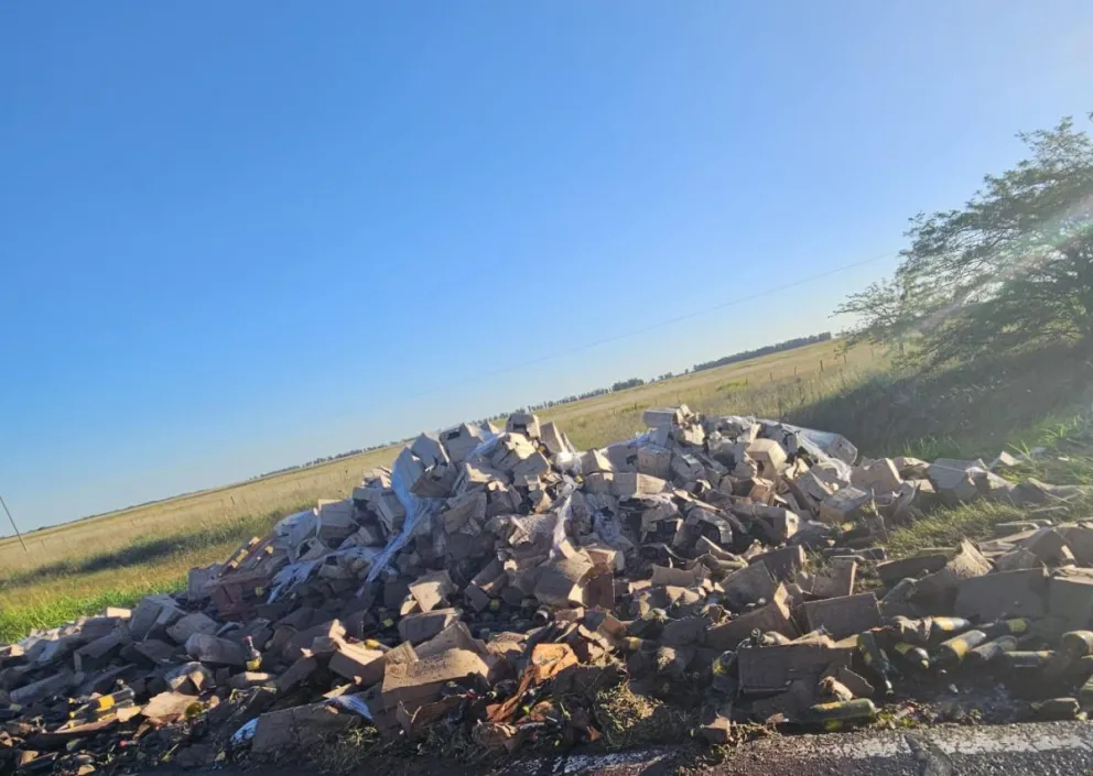 Un camión perdió su carga de vinos en la ruta 226 cerca de Bolívar