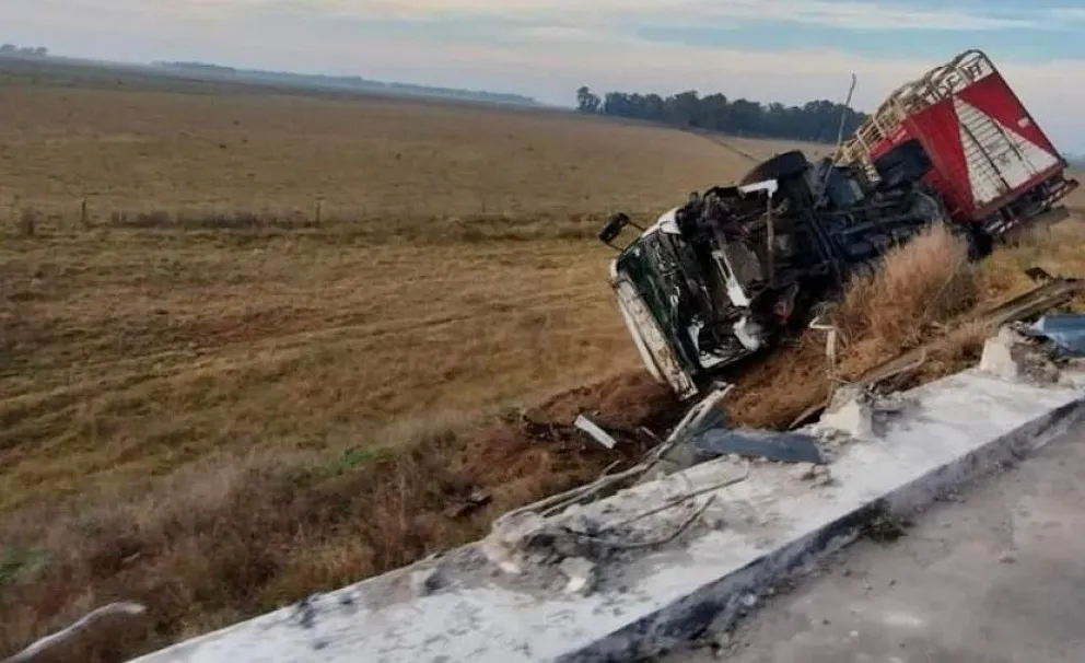 Pudo haber sido tragedia: un camión volcó en el puente entre Guaminí y Cochicó