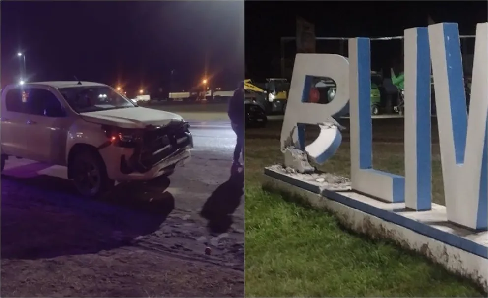 Bolívar, sin la O: una camioneta se estrelló contra las letras corpóreas de la rotonda