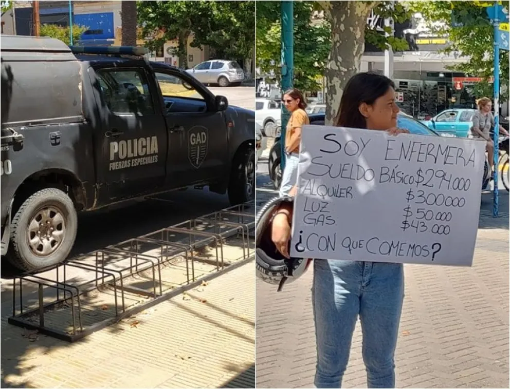La fuerza policial rodeó el Centro Cívico y al ver que era un grupo reducido se alejó una cuadra del lugar de la protesta.